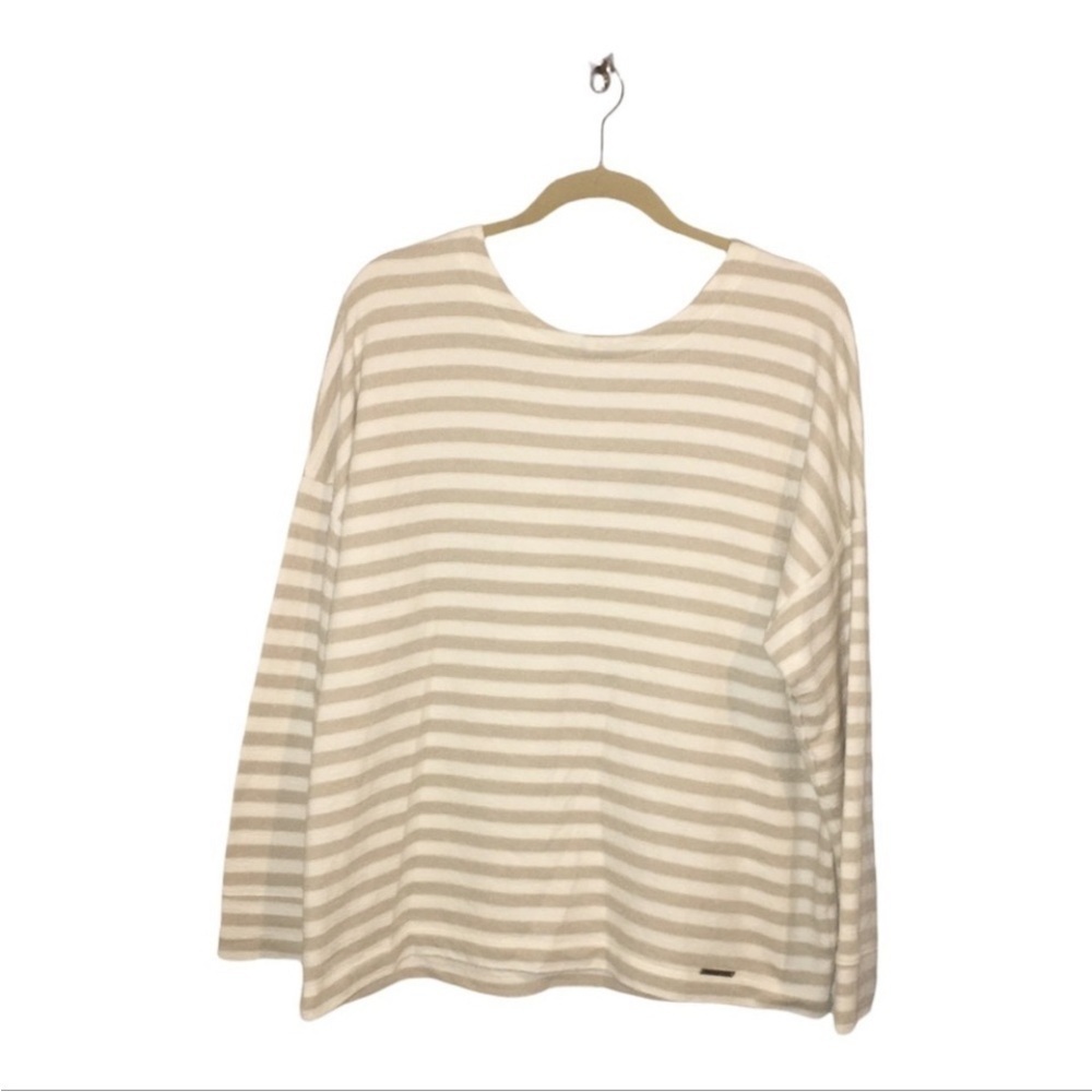 Womens Jones New York Signature cream and white striped long sleeved blouse XL